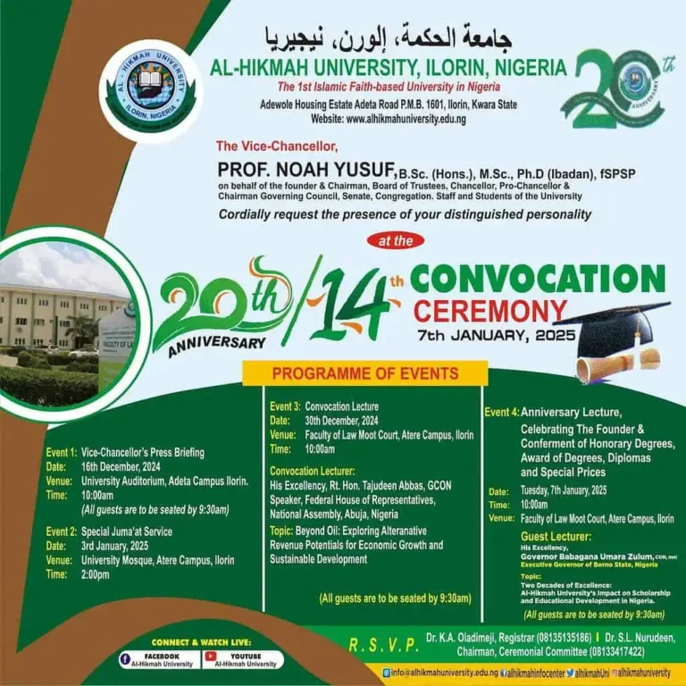 Al-Hikmah University 20th Anniversary & 14th Convocation Ceremony 5 Al-Hikmah University 20th Anniversary & 14th Convocation Ceremony Al-Hikmah University 20th Anniversary & 14th Convocation Ceremony
