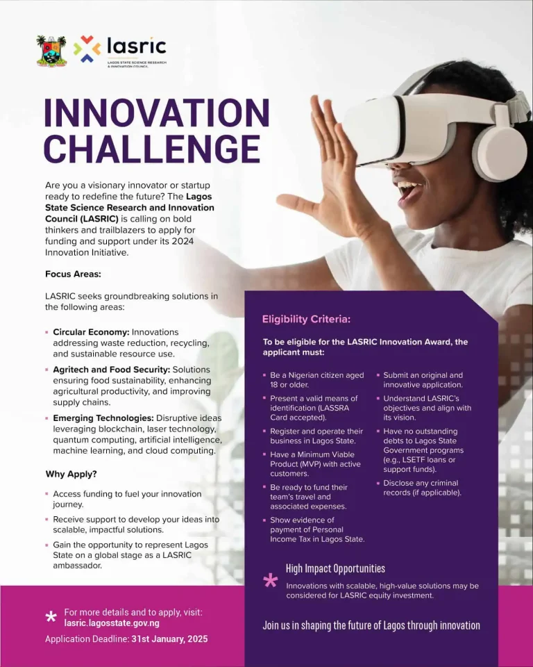 Lagos Science Research & Innovation Council Innovation Challenge 2025