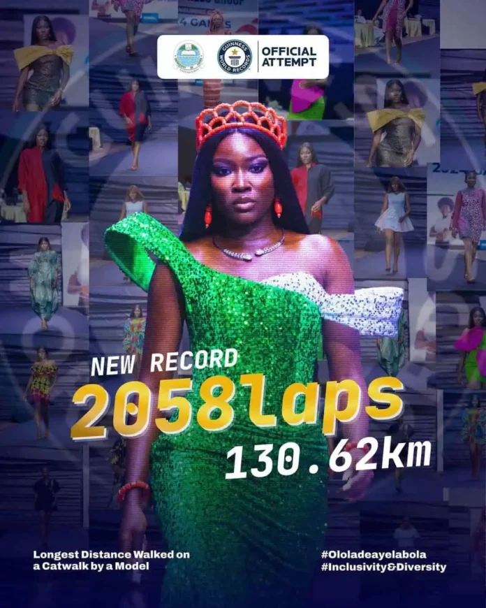 Ololade Ayelabola Sets New Guinness Record with 130.62km Model Catwalk at UNILAG